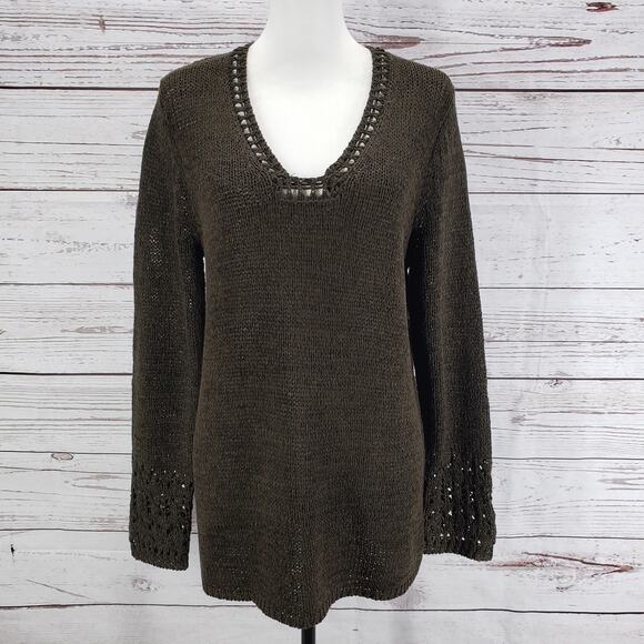 Chico's Women's Brown Knit V-Neck Pullover Long Sleeve Top Size 2 - Picture 1 of 15